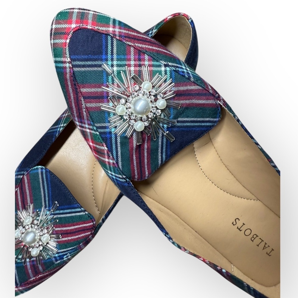 Talbots Women's Festive Plaid Christmas Flats Silver Red and Green Size 8 - Picture 4 of 6